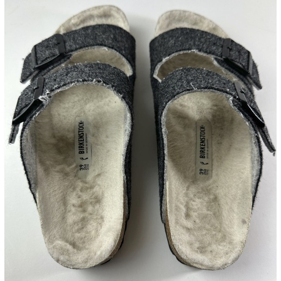 Birkenstock Arizona Shearling Sandal Charcoal Gray Cork Suede Women's 39 Size 8 - Picture 16 of 16